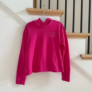 Vineyard Vines Girls Cropped Long Sleeve Pink Hooded Tee Shirt, Size Small (7-8)